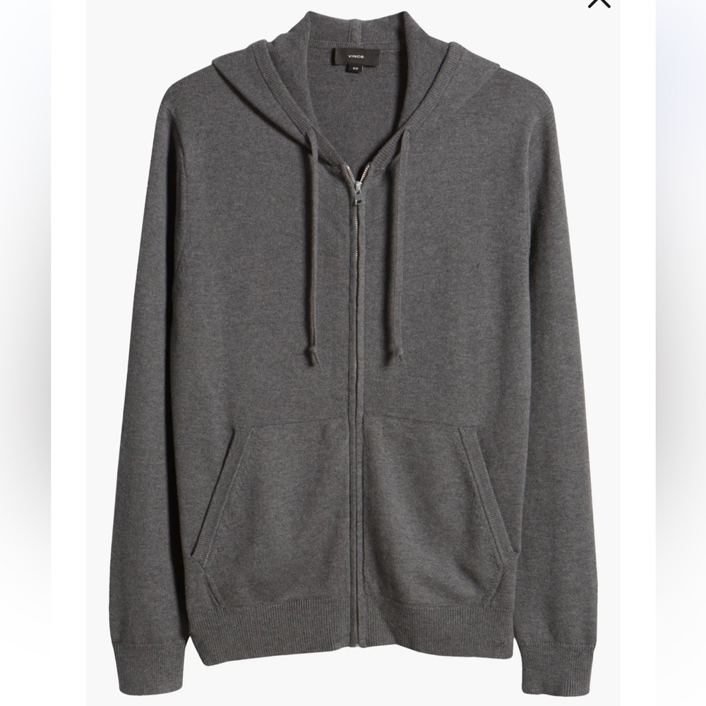 Men’s Vince Wool & Cashmere Charcoal Zip-Up Sweater Size XXL